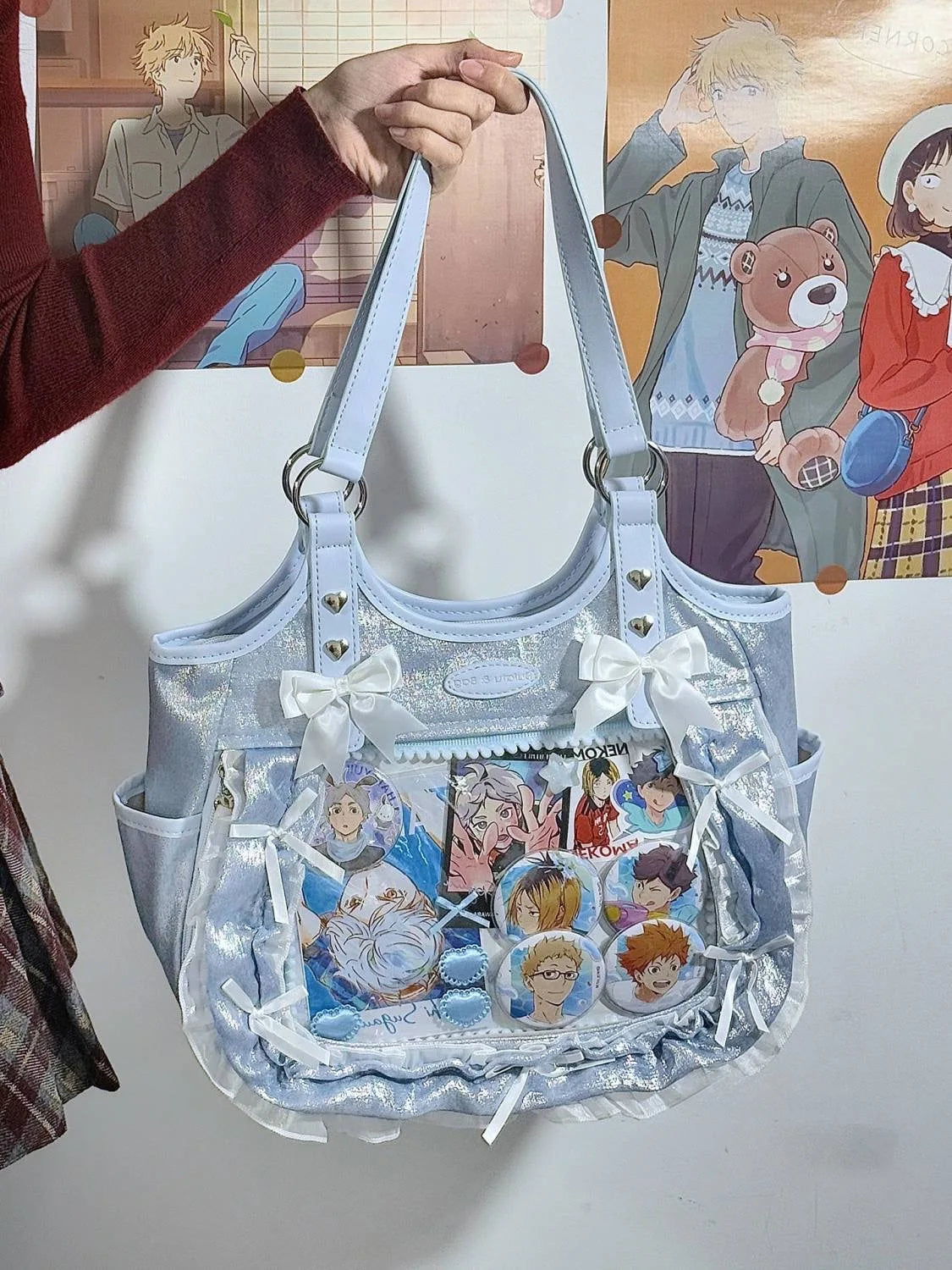 Women Luxury Design Ruffled Lolita Handbag Punk Gothic Bow Crossbody Bags Transparent Sweet Lace Shoulder Ita Bag Y2k Aesthetic