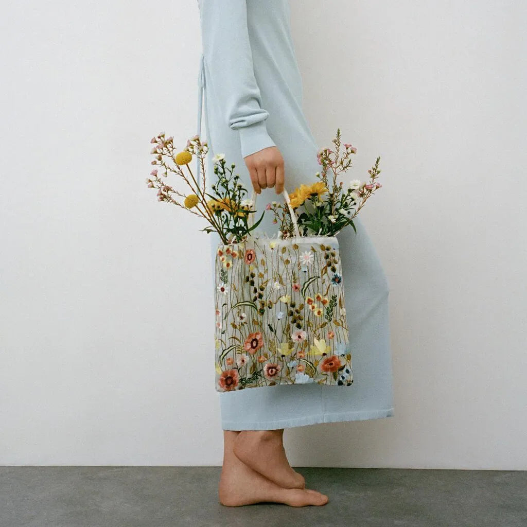 1Pc Fashion Tote Summer New Style Mesh Full Embroidery Flowers Clear Shoulder Bag Romantic Handbag Women's Eco Shopping Bag 2025