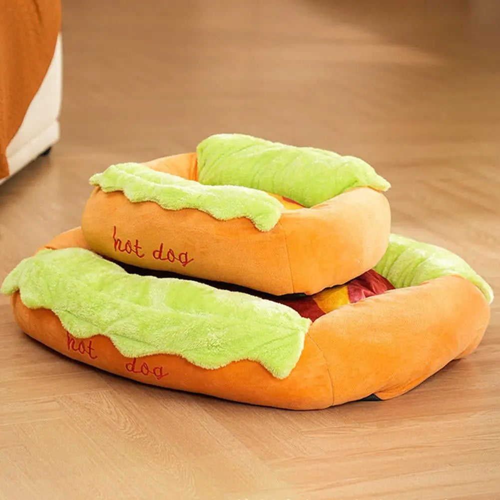 Pet Hot Dog Kennel Cute Cartoon Sausage Kennel Warm Comfortable Cat Dog Bed Sofa Removable Washable Pet Mat Pet Puppies Supplies