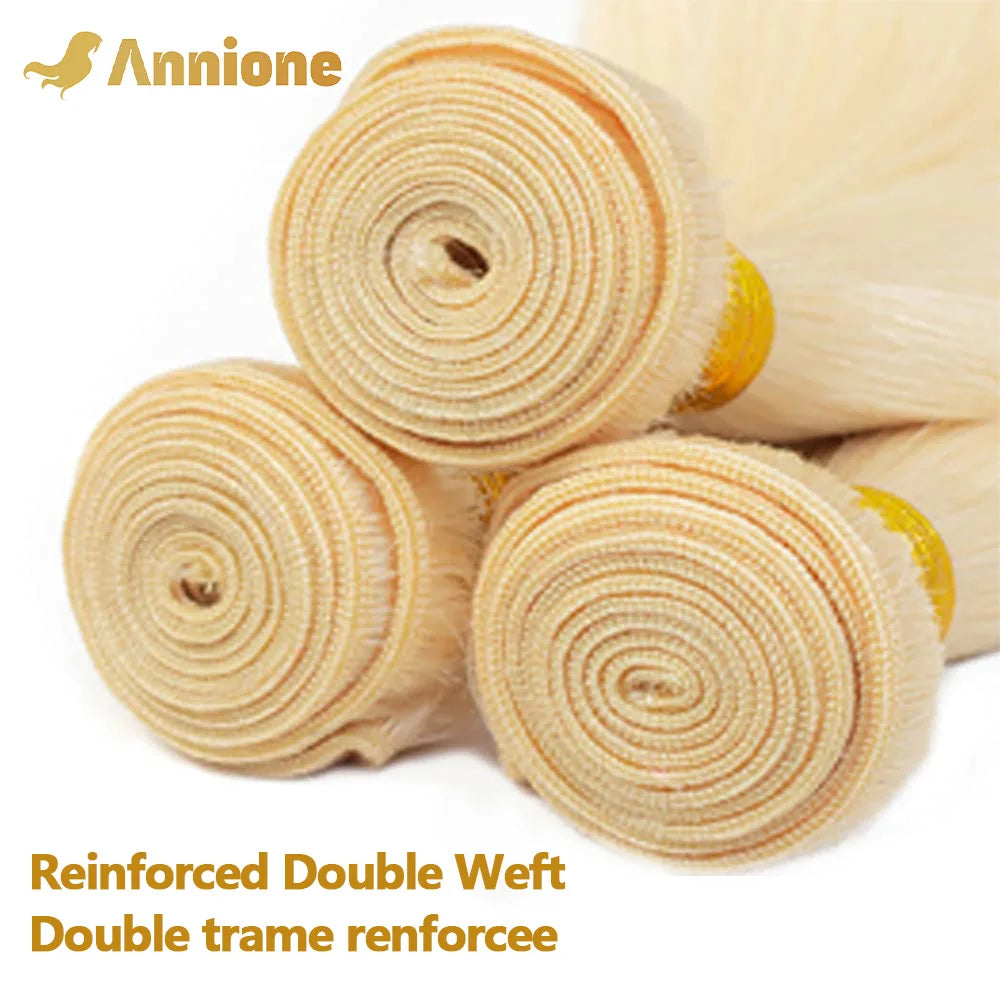 Annione 613 Human Hair Bundles 12A Straight Human Hair Bundles Raw Human Hair 100% Blonde 3/4 Bundles Hair Extensions For Women