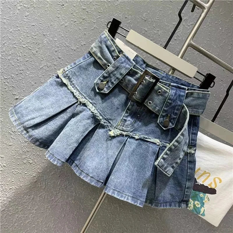 Girls Denim Skirts Vintage Jean Skirt 2024 New Blue Denim Skirts For Teenage Kids Clothing