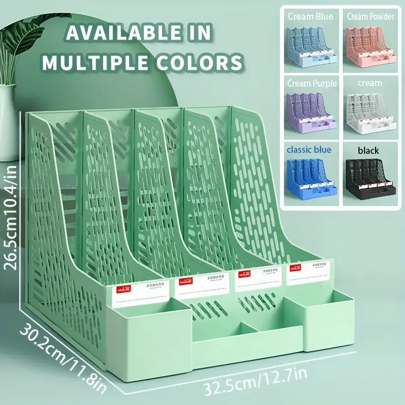 4-compartment Desk Organizer With Pen Holder Bookshelf Organizers Stationery Accessories Office School Supplies
