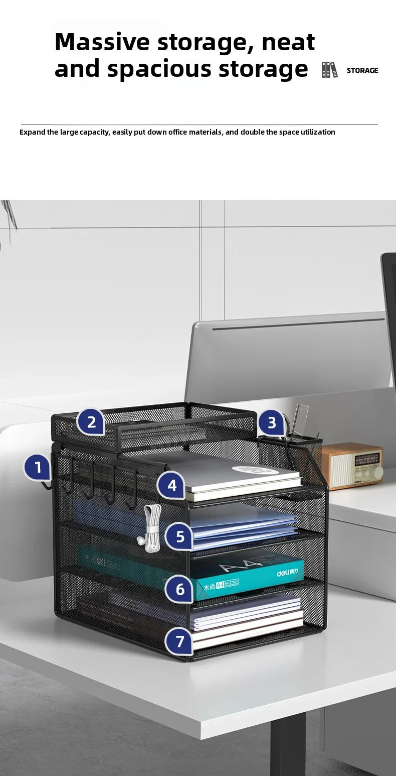 4 Trays Paper Organizer Letter Tray with Handle-Mesh Desk File Organizer, Paper Sorter Desk Organizer for Office, Home or School