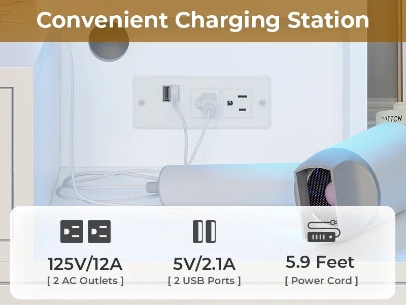 Vanity Desk, Makeup Vanity with Lights &amp; Charging Station and Ambient Light, Vanity Table with Dresser, Bedroom Furniture