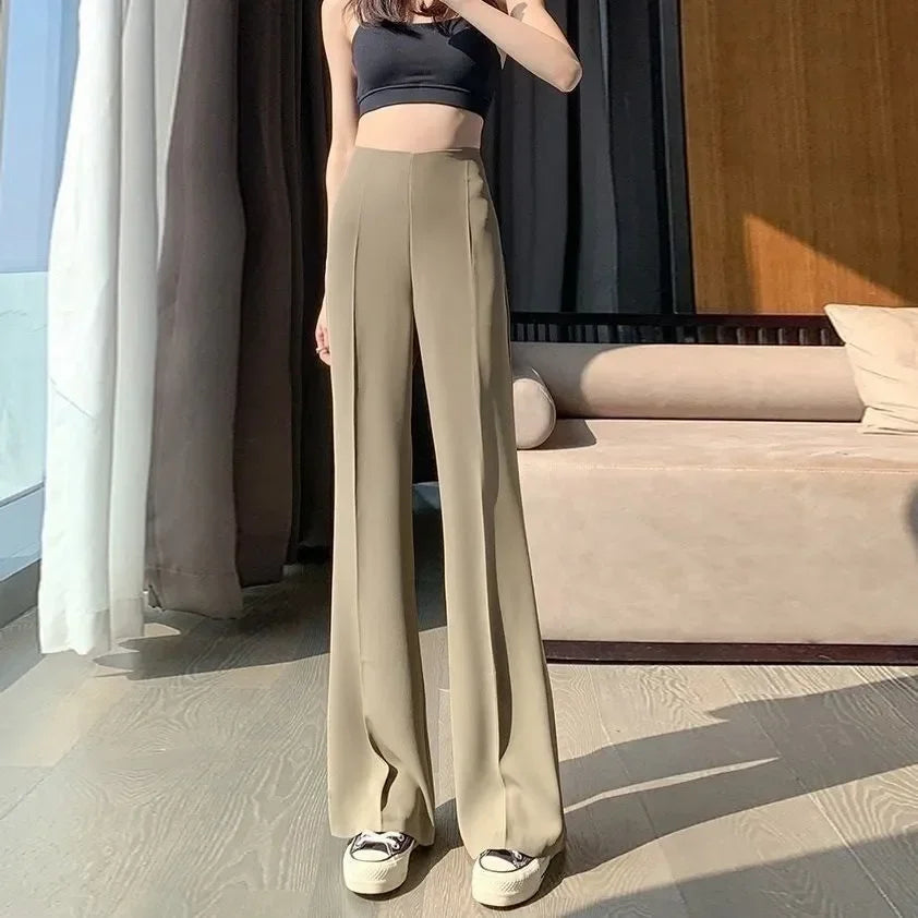 Solid Tailoring High Waist Female Pants Straight Leg Work Loose Clothes Baggy Office Trousers for Women Casual Original Nylon G