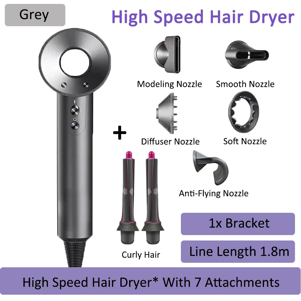 7 in 1 Professional Hair Dryer with Hot and Cold Air Functionality Negative lon Blow Quick Dry Leafless Salon Home Hairdryer ﻿