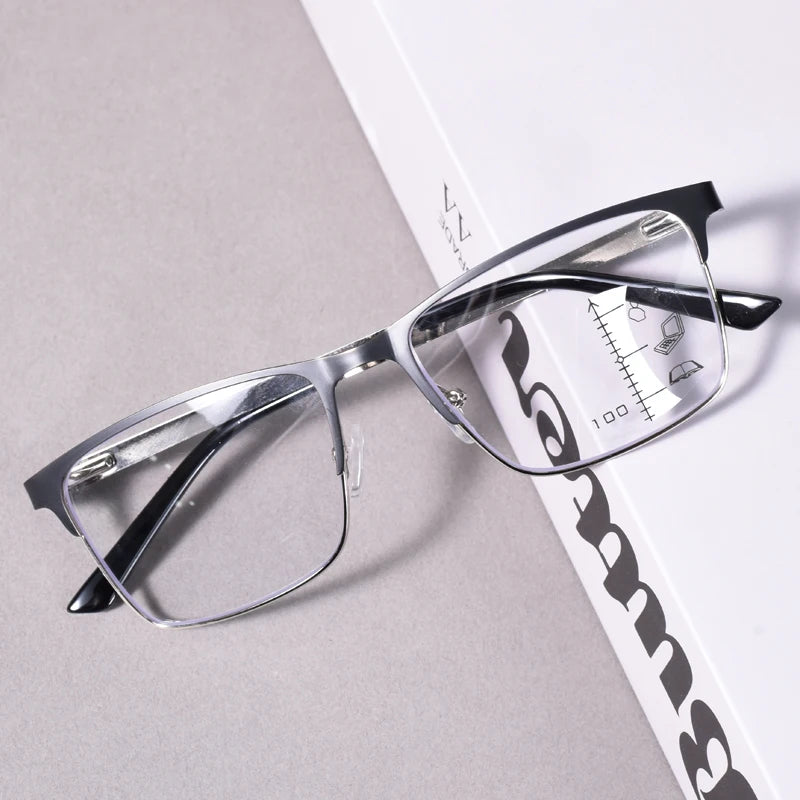 Black Double Color Frame Progressive Multifocal Reading Glasses Anti-blue Light Far Sight Glasses Men Big Full Frame Business Pr