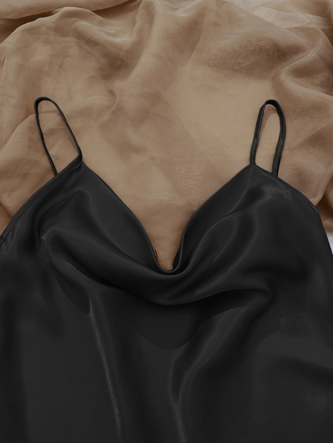 Solid Satin Pajama Set  V Neck Cami Top   Elastic Waistband Shorts Women's Sleepwear  Loungewear