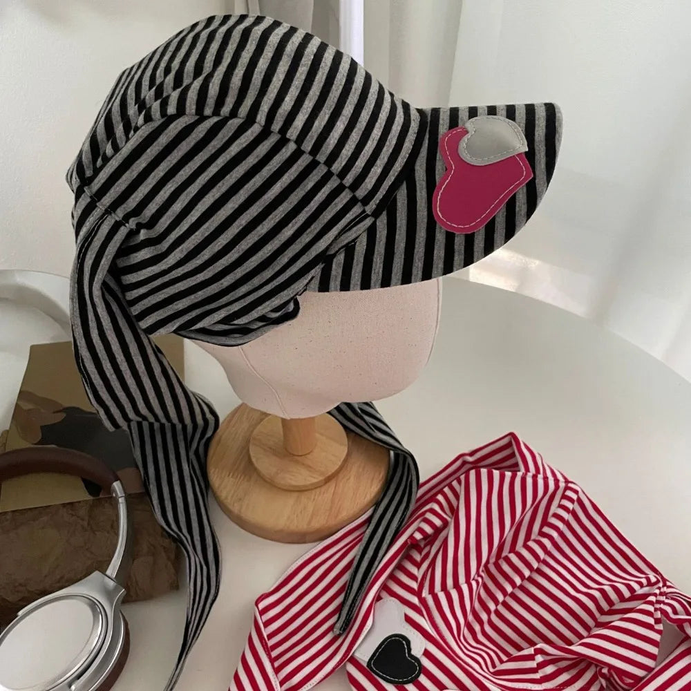 Apparel Accessories Rabbit Bunny Ears Baseball Cap Cotton Sunscreen Lop Ear Cap Hip Hop Y2K Heart Stripe Hat Street