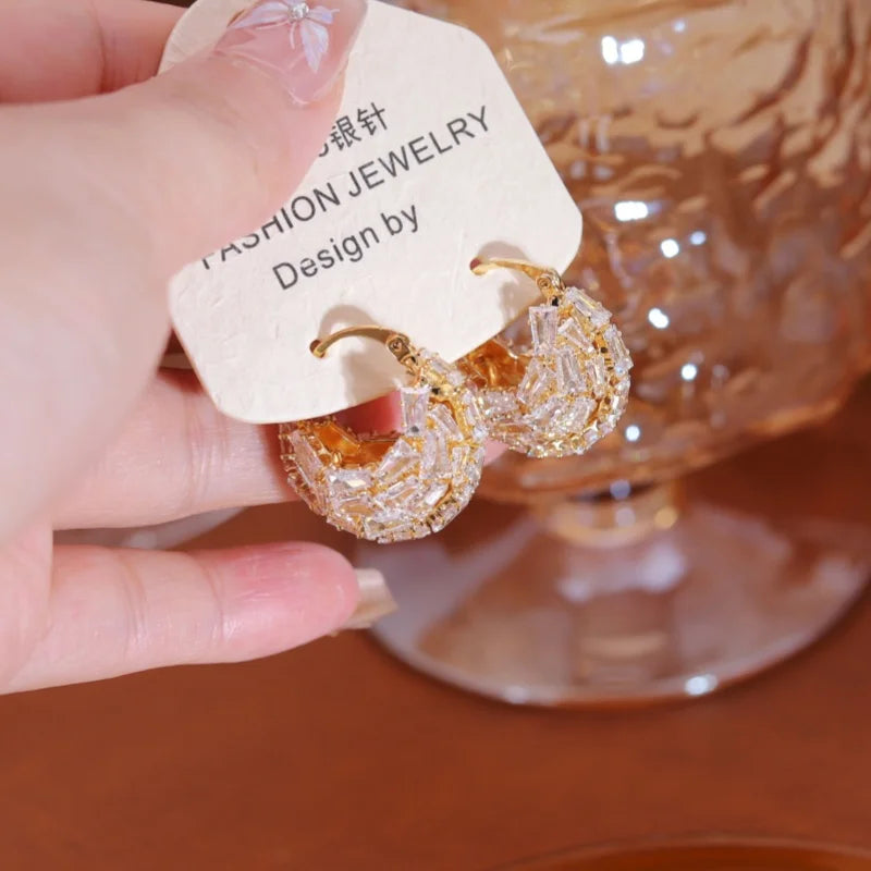 Korean new design fashion jewelry 14K gold plated black zircon bag earrings elegant women's daily work accessories
