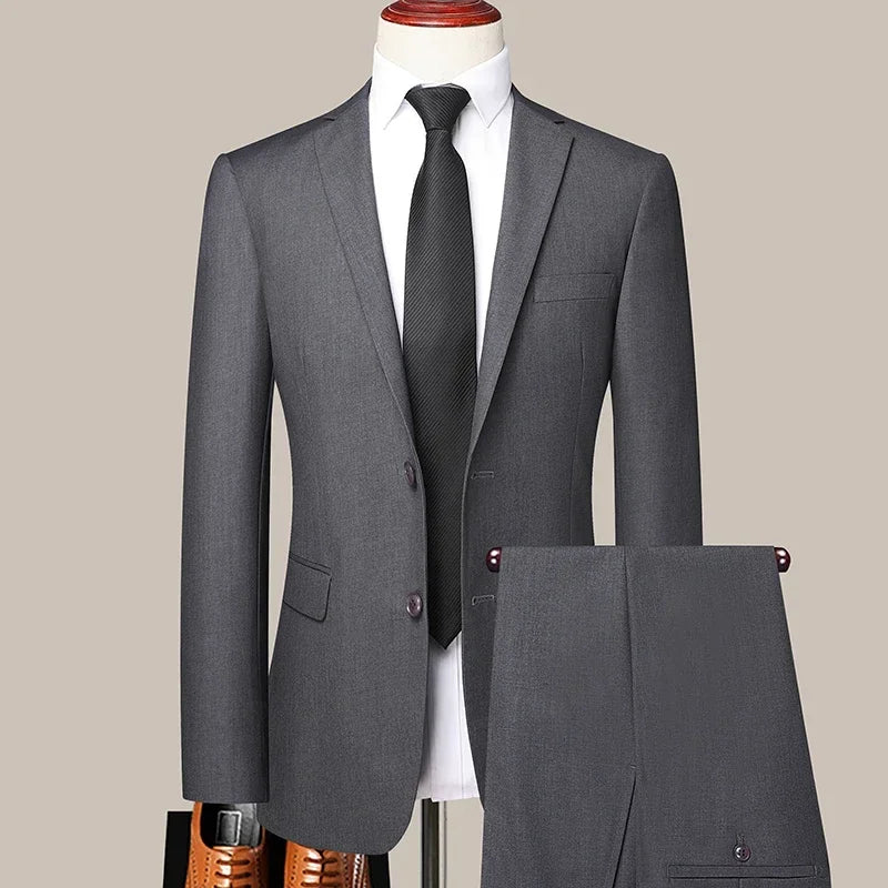 Suit Outdoor (Blazer+ Pants) Men's Fashion Business Gentleman's Business Suit Slim Outdoor Decoration Body Wedding Casual Suit