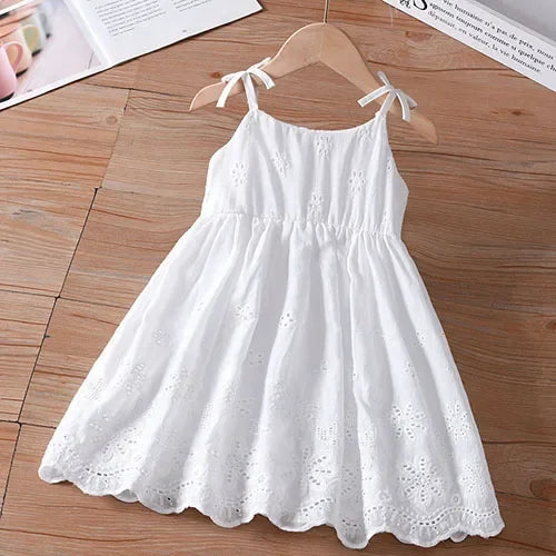2025 New Summer Baby Girl Birthday Wedding Party Dress Short Sleeved Cotton Solid Color Dress 2-10Yrs Kids Princess Dresses