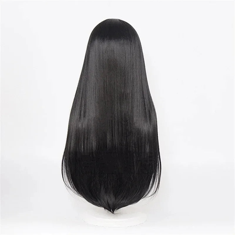 Cartoon Character Cosplay Hair Extensions Synthetic Wigs Natural Breathable Head Cover Black Long Straight Wig Hat for Women
