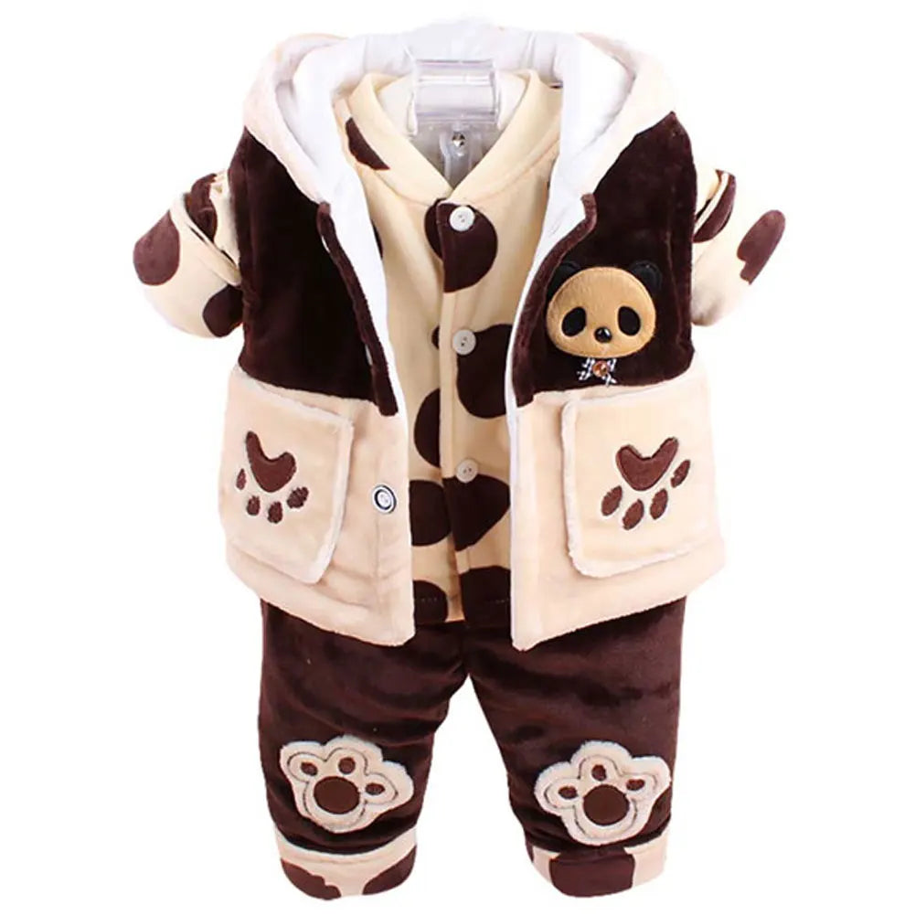 Baby Winter Suits,Coat Pants Hooded Vest Set,Toddlers Cartoon Panda Flannel Cotton Clothing,Baby Boys Girls 3-Piece Warm Outfits