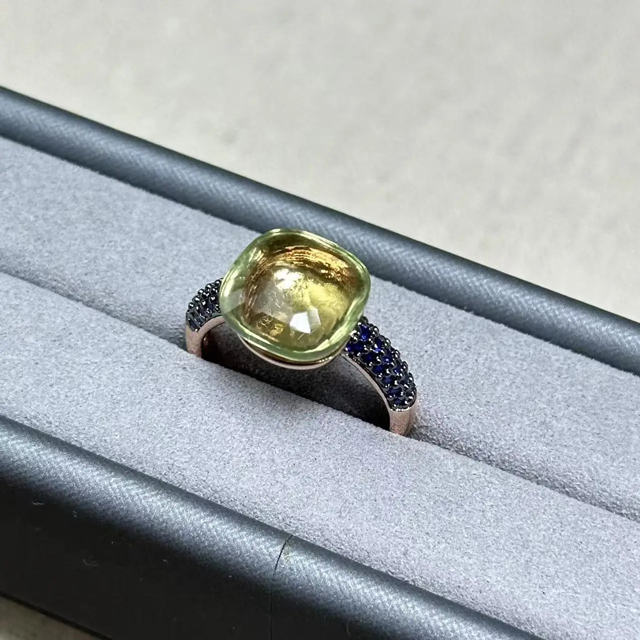 Flat Ring For Women Candy Color Crystal Ring Inlay Blue Zircon with Blackgun Plated Party Gift Fashion Jewelry For Women
