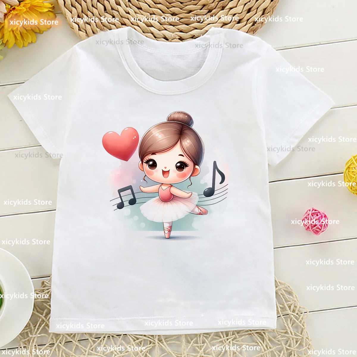Cute Ballerina Tshirt For Girls Funny Butterfly Girl Music Ballet Dance Girl Printed Kids Tshirt Customized Dance Team Clothes