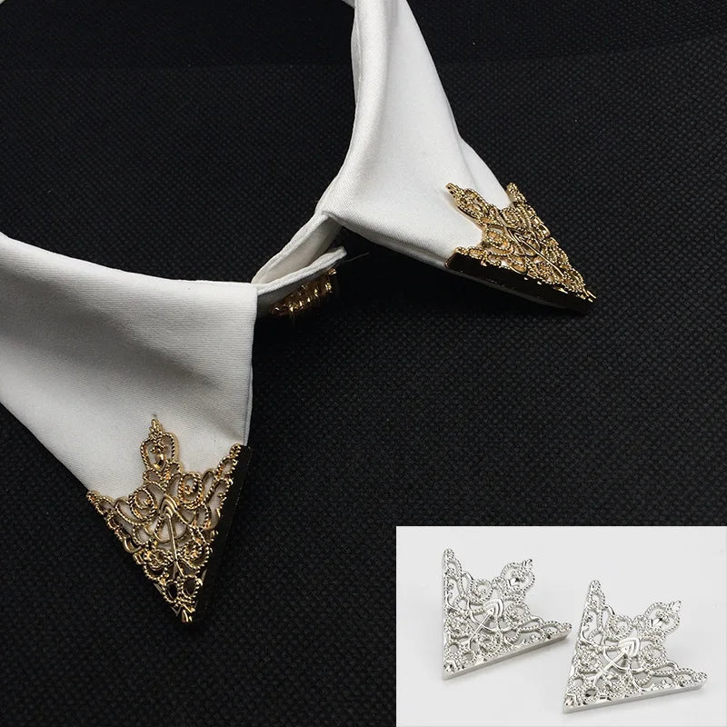 Fashion Classic Triangle Hollowed Out Shirt Collar Pin for Men Women Crown Collar Corner Badge Brooch Jewelry Accessories
