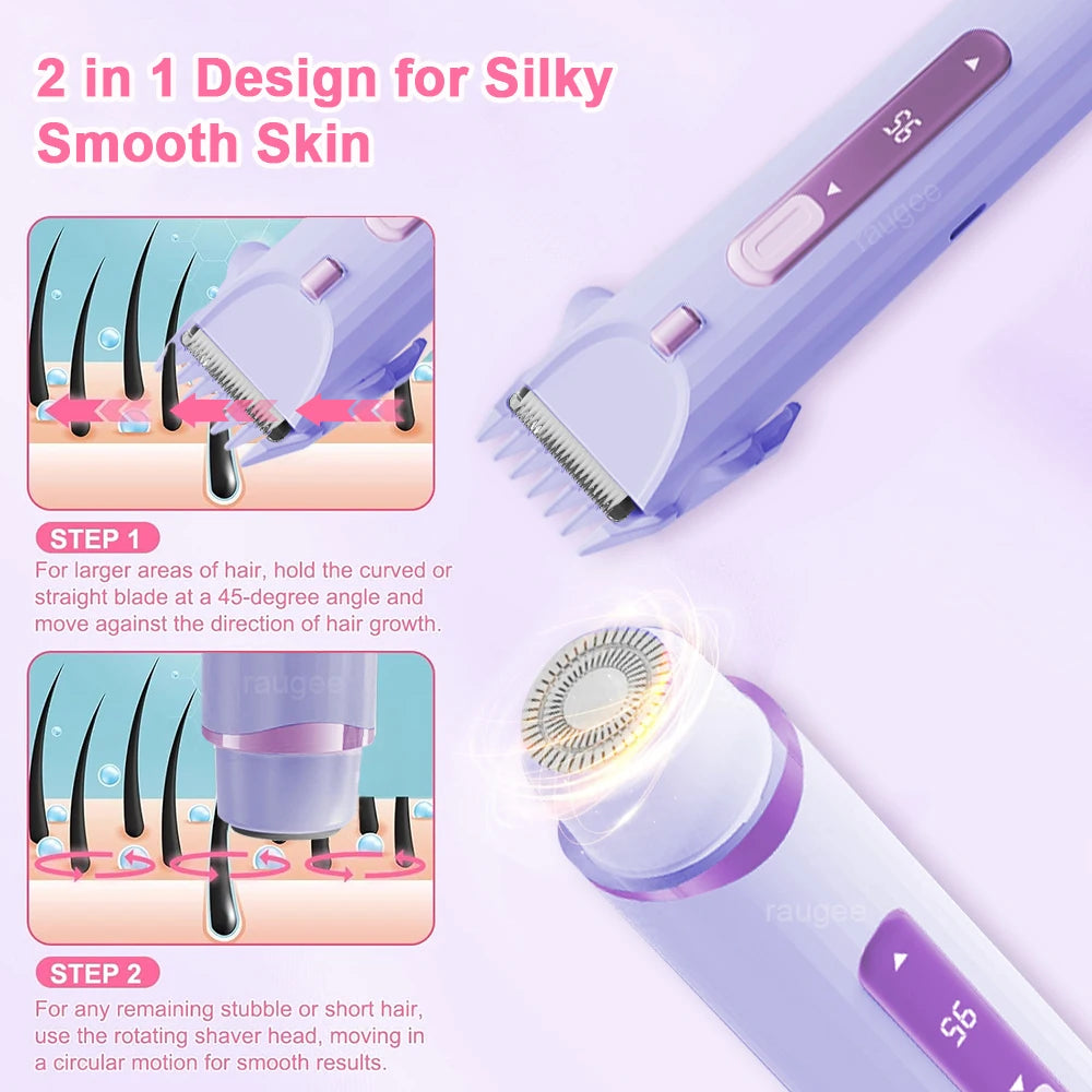 Electric Hair Shaver 2 in 1 Dual-Head Women Razor Body Bikini Hair Remover USB Rechargeable Painless Legs Underarm Hair Trimmer