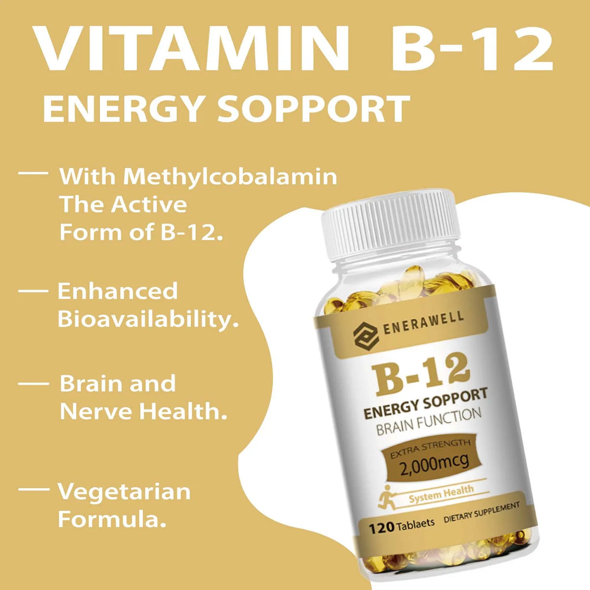 Vitamin B12 Capsules - Methylcobalamin Supplement for Mind, Energy, Brain, Mood, Heart Support 120 Capsules