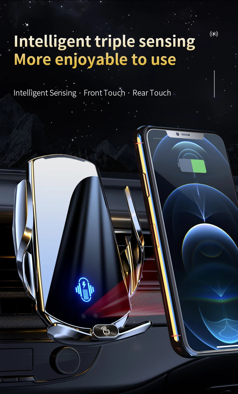 Car Phone Holder Wireless Charger Automatic Intelligent triple sensing magnetic suction charging For Universal All Mobile Phones