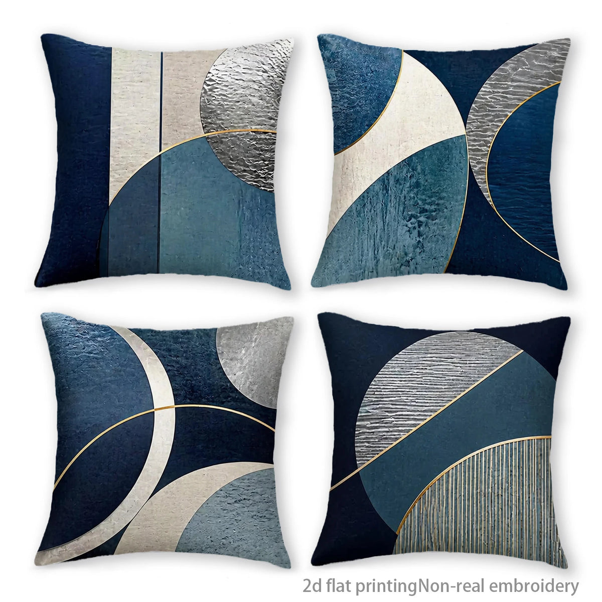 4pc Set of 4 Modern Geometric Abstract Throw Pillow Covers  Navy Blue Gold Line Decorative Cushion Cases for Home Sofa Bedroom