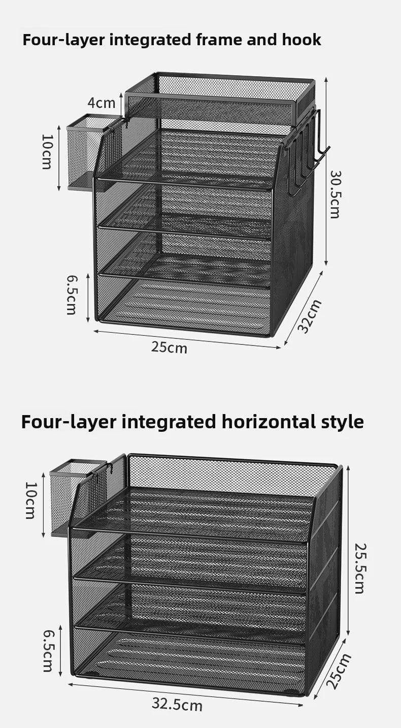 4 Trays Paper Organizer Letter Tray with Handle-Mesh Desk File Organizer, Paper Sorter Desk Organizer for Office, Home or School