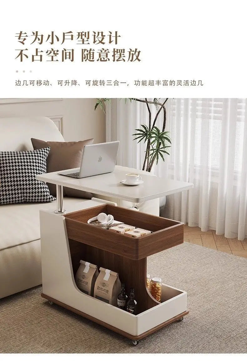 Solid Wood High-End Bedroom Furniture Luxury Modern Slate Multifunctional Side Cabinet Sofa Trolley Lift Capabilities Accessible