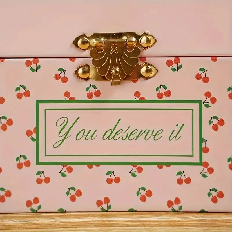 Cherry Musical Jewelry Box Pink Music Box w/ Mirror, Spinning Girl, Cute Jewelry Storage Case Desk Organizer for Girls Birthday