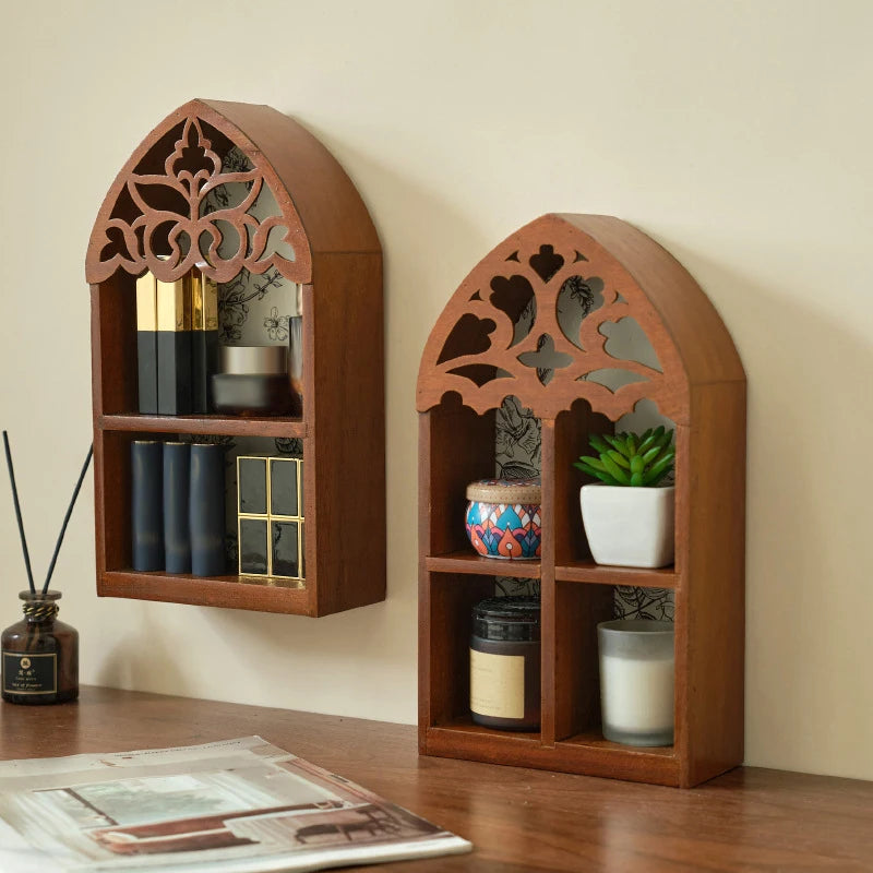 Retro Wooden Multi-layer Wall Storage Rack Home Bedroom  Display Rack Office Desk Organizer Shelves Crafts