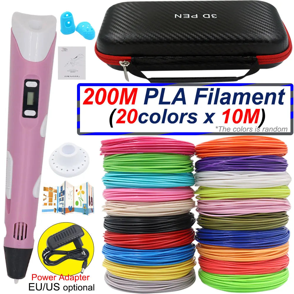 Surprising Children's 3D Printing Pen Set with LCD Display,Power adapter,Travel Case,PLA Filament,Kids Birthday Christmas Gift