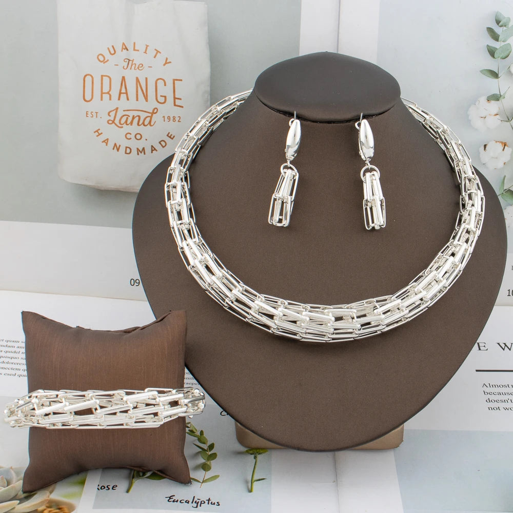 Dubai Jewelry Set Women Fashion Color Thick Necklace African Earrings Bracelet Ring Bride Banquet Wedding Party Jewelry