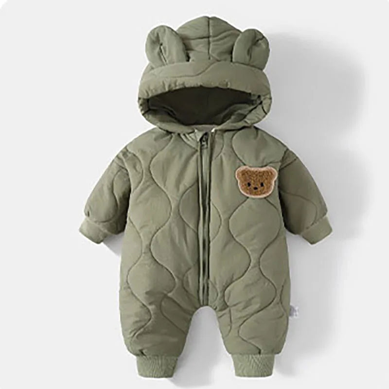 2026 Spring Autumn Hooded Infant Newborn Baby Rompers Fleece Padded Cartoon One-pieced Outdoor Outfit for Baby Boys Girls