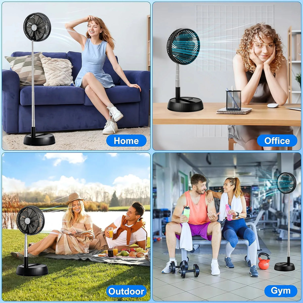 Home Bedroom Outdoor Camping Foldable Vertical Desktop Electric Fan Remote Control Silent Timed Left Right Rotation Black Fan
