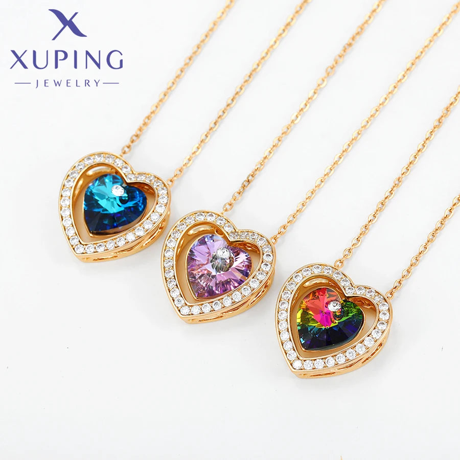 Xuping Jewelry Charm Romantic Gold Color Heart Shape Crystal Pendant Necklace A00490622