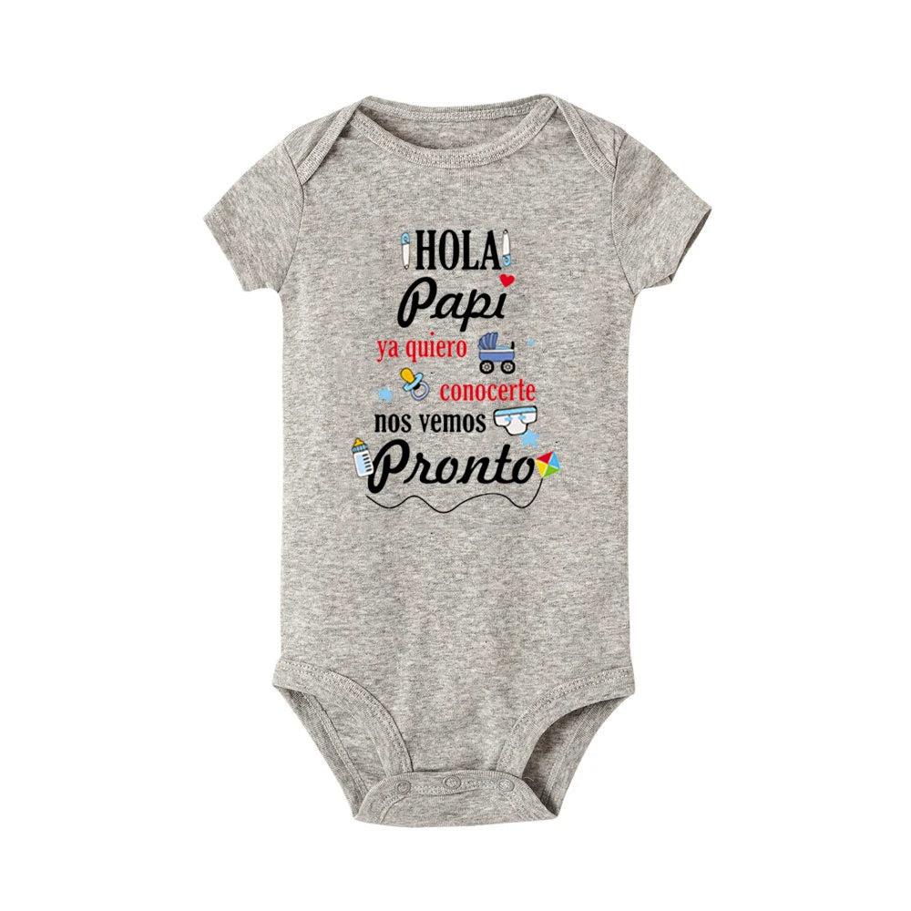 Hello Daddy I Want To Meet You See You Soon Print Baby Bodysuit Pregnancy Announcement Infant Outfit Newborn Short Sleeve Romper