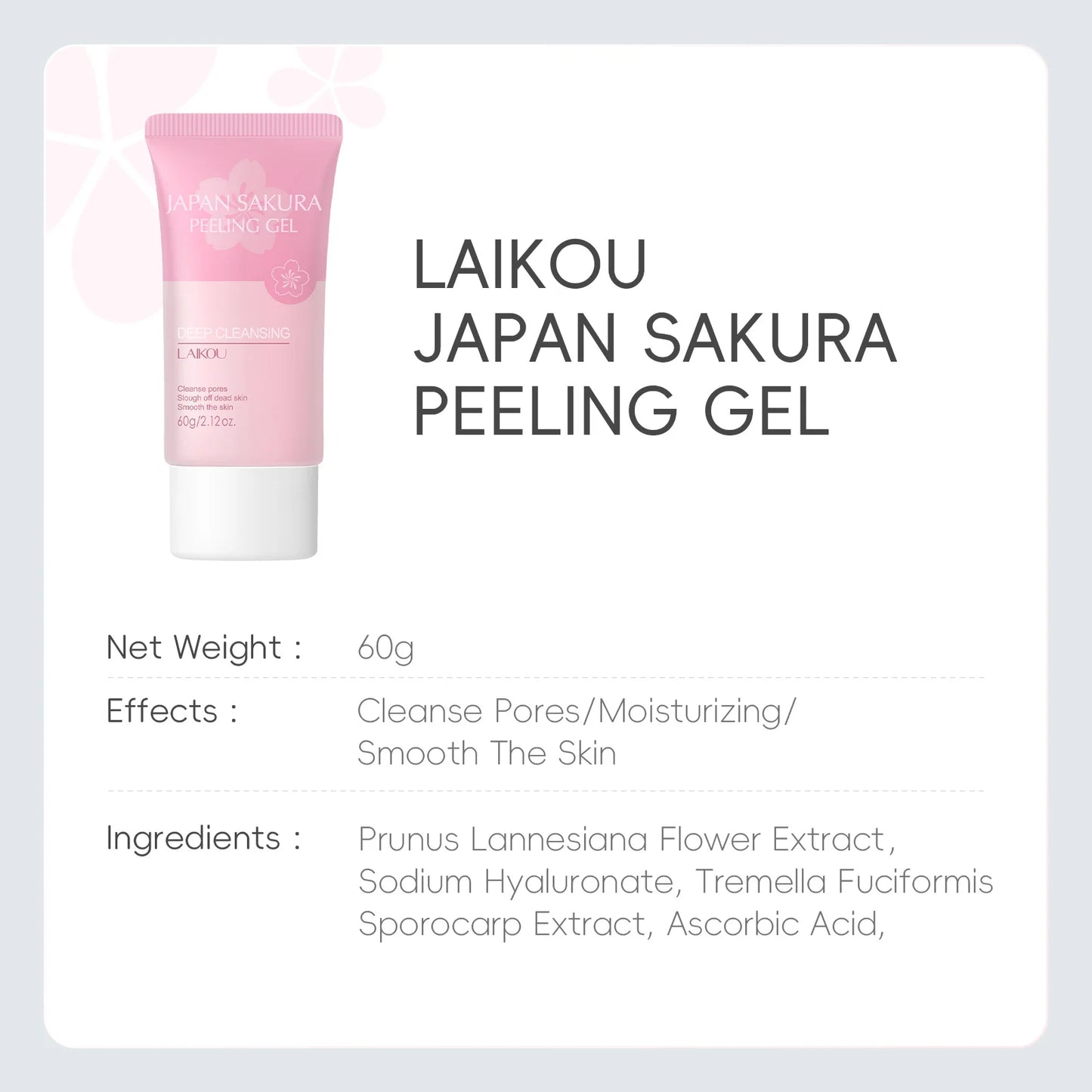 LAIKOU Sakura Face Peeling Gel Facial Exfoliation Cleans Pores Moisturizing Oil Control  Facial Scrub Skin Care 60g