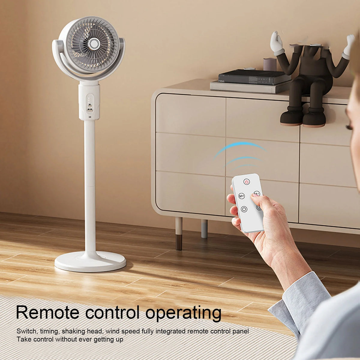 Quiet Standing Fan with Remote Control 5 Wind Speeds 8h Timer Adjustable Height Floor Desk Oscillating Air Circulating Fan