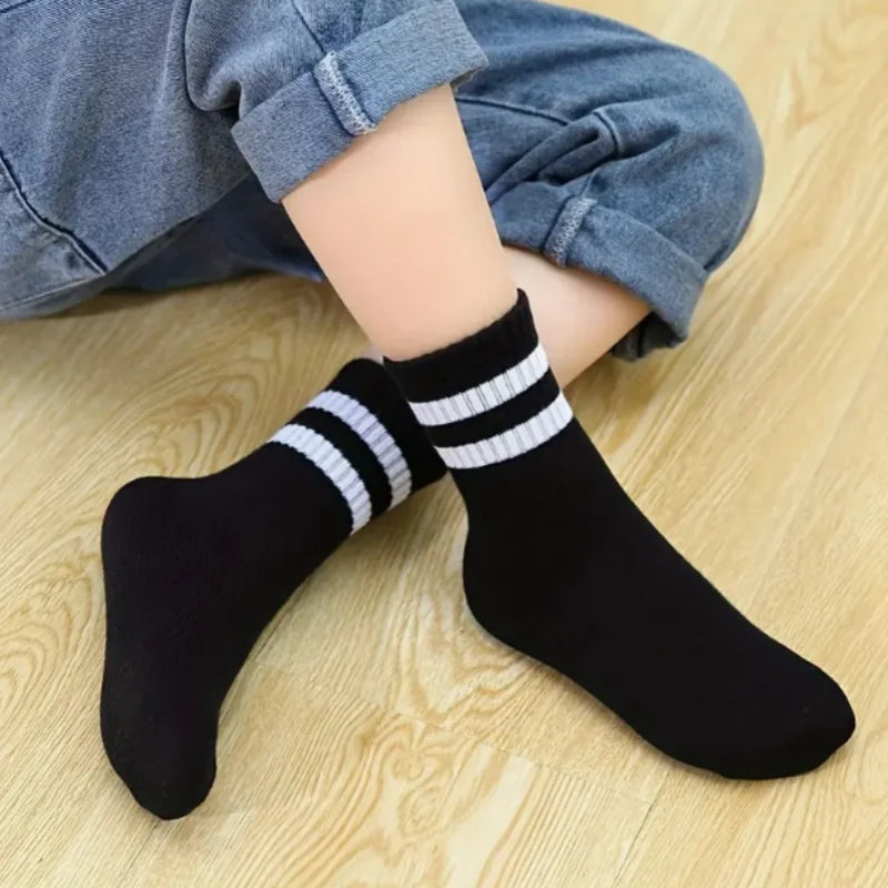 10 pairs of autumn and winter style children breathable simple style college style striped children tube socks men and women