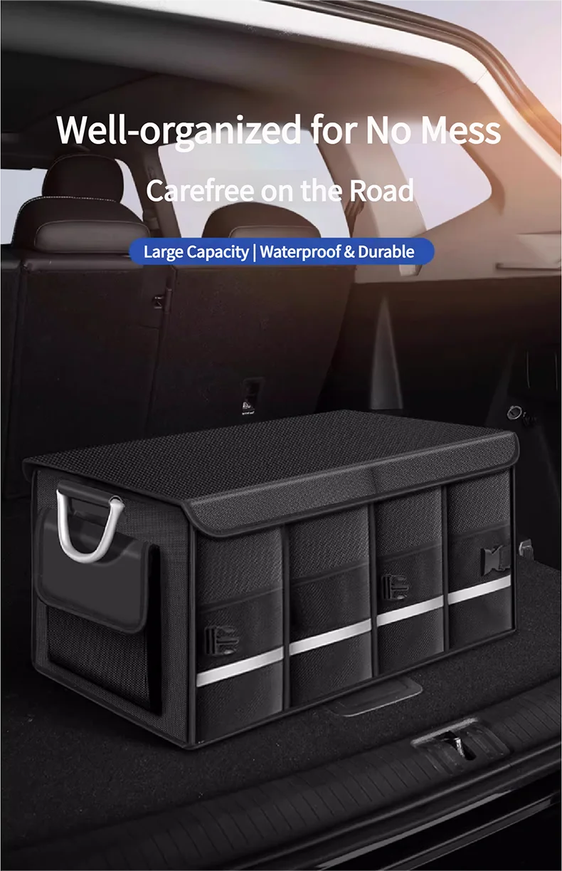 Heavy-Duty 72L Trunk Organizer for Car Large-Capacity Foladable Storage Box High-Density Oxford Cloth Waterproof Car Organizer