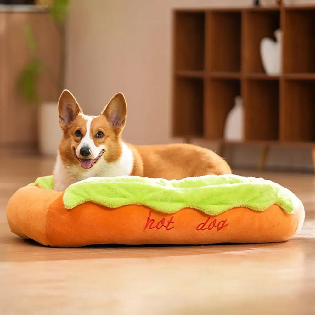 Pet Hot Dog Kennel Cute Cartoon Sausage Kennel Warm Comfortable Cat Dog Bed Sofa Removable Washable Pet Mat Pet Puppies Supplies
