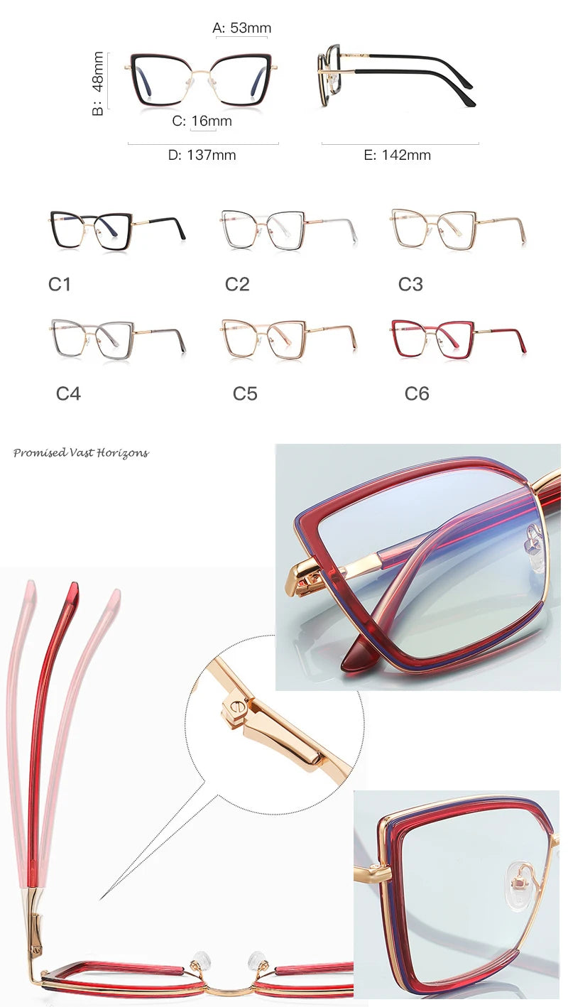 Female Exaggerated Design Anti Blue Light Glasses TR Personalized for Women with Big Face Fashion Show Plano Lens Glasses