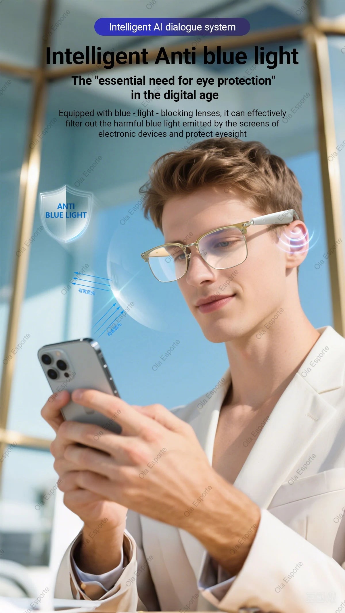 Smart Glasses AI Intelligent Translation Bluetooth Glasses Real-time Simultaneous Interpretation Headset Anti Blue Light 2025
