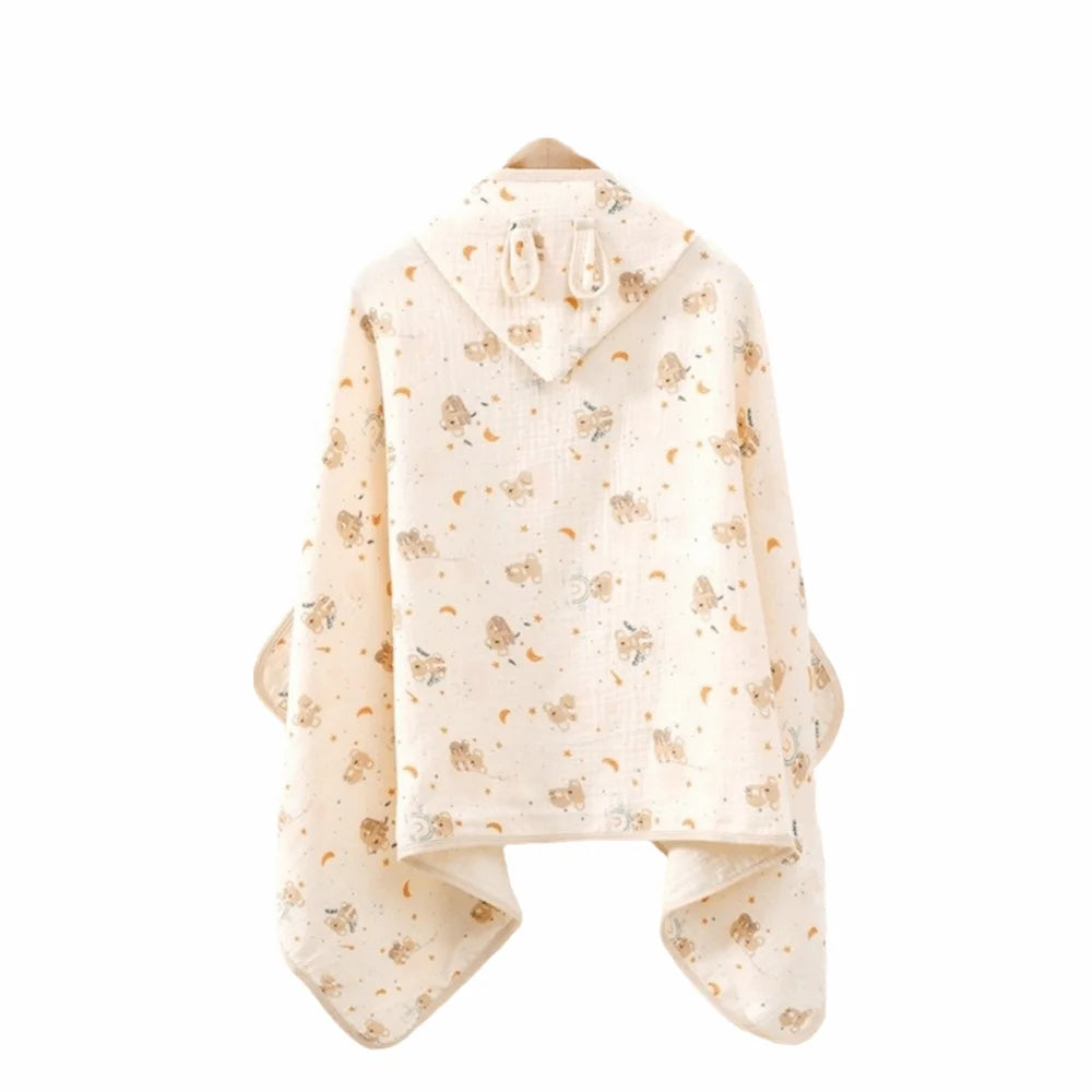 Warm Cartoon Printed Baby Gauze Bath Towel Four Layer Soft Cartoon Cloak Towel Comfortable Absorbent Hooded Bathrobe Children