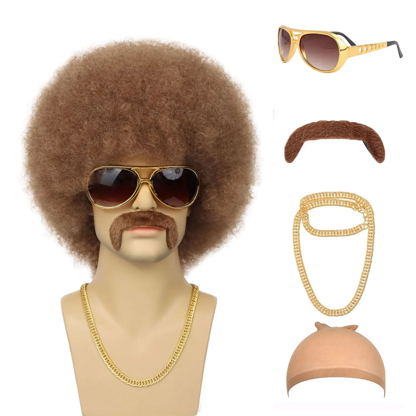 Synthetic 70S 80S Men’s Afro Wig for Disco Party Hippie Extensionsro Curly Retro Disco Rocker Wigs for Costume Halloween Cosplay