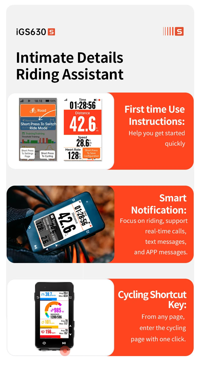 iGPSPORT iGS630S GPS Bike Computer Global Map Navigation Support Yaw planning Smart Climb Planning Indoor Bike Training