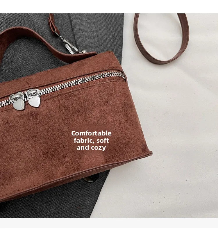 Luxury Suede Versatile Shoulder Bag  Purse Fall Winter Retro Matte Crossbody Handle Bag for Women Texture Simple Satchels Bag