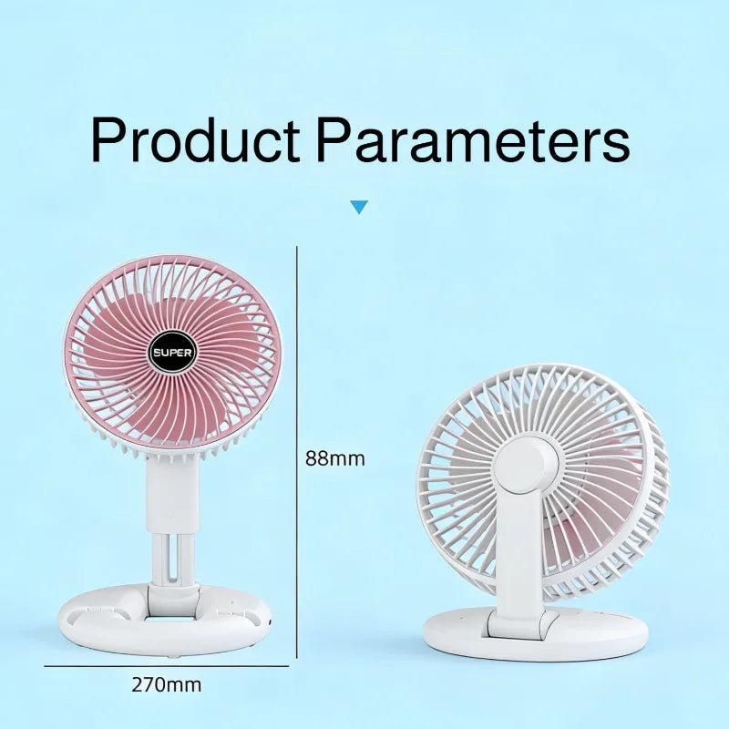 3-in-1 Telescopic Cool Fan USB Charing Folding Desktop Circulator 3-Speed No-Drill Wall Mount Electric Fan for Dorm Home Office