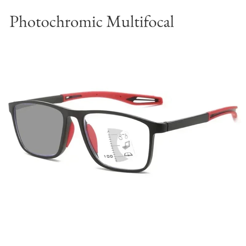 Color Changing Multifocal Reading Glasses Outdoor Anti Slip Anti Blue Light Presbyopia Eyewear Photochromic Multifocal Glasses