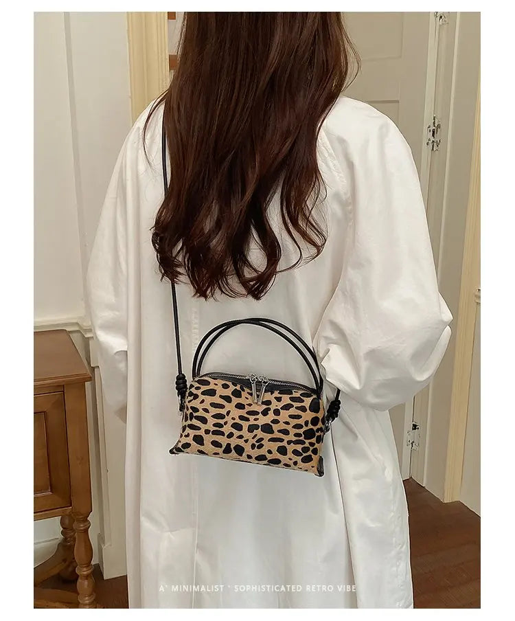 Women'S Handbag 2026 Small Square Bag Leopard Print Design Minimalist Shoulder Bags Commuter Frosted Mini Crossbody Bags