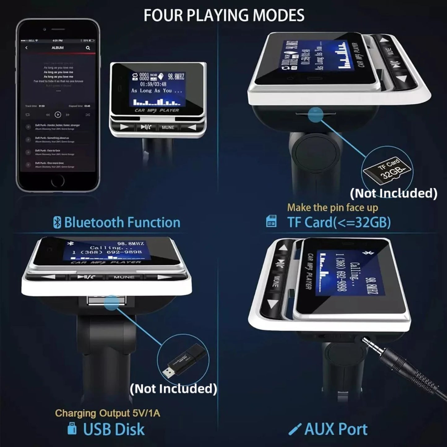 1.4 inch LCD Display Bluetooth FM Transmitter For Car MP3 Player Handsfree Radio Music Adapter USB Car Charger Remote Control